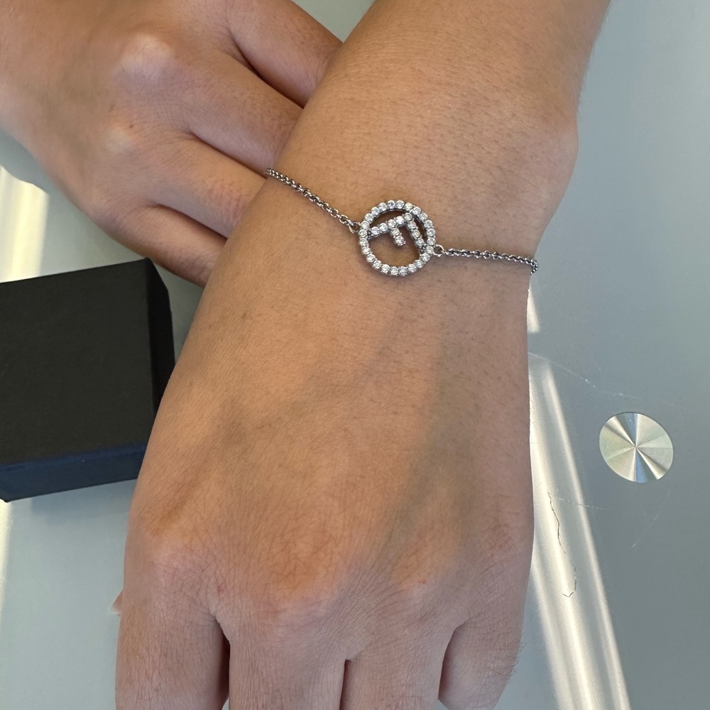Fendi Silver Bracelet with Crystal Circle